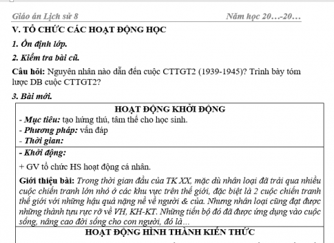 Giáo án VNEN bài Sự phát triển của khoa học- kĩ thuật và văn hóa thế giới thế kỉ XVIII- nửa đầu thế kỉ XX