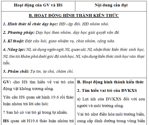 Giáo án VNEN bài Động vật không xương sống (T3)