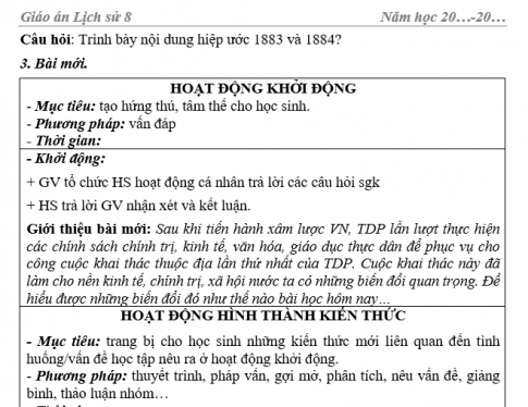 Giáo án VNEN bài Chính sách khai thác thuộc địa và những chuyển biến về kinh tế xã hội (từ năm 1897 đến năm 1918)