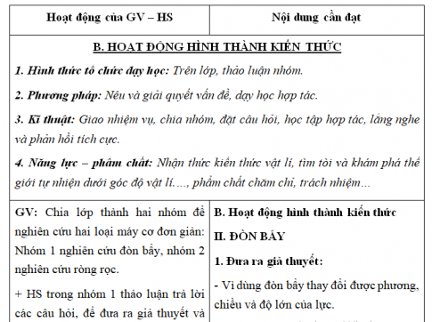 Giáo án VNEN bài Máy cơ đơn giản (T2)