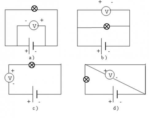  Vôn kế trong sơ đồ nào dưới đây mắc đúng ?