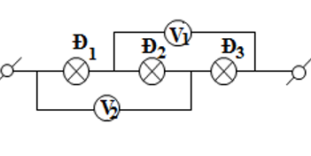  Hãy so sánh số chỉ của hai vôn kế trong mạch điện sau. Biết các bóng đèn giống nhau.