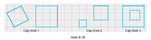 Những cặp hình vuông nào dưới đây (H.9.16) là hình đồng dạng phối cảnh?