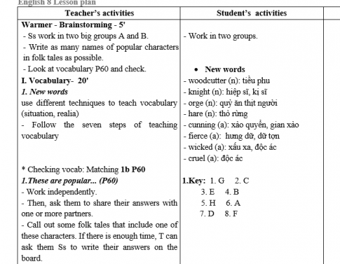 Giáo án VNEN unit 6 Folk Tales: A closer look 1