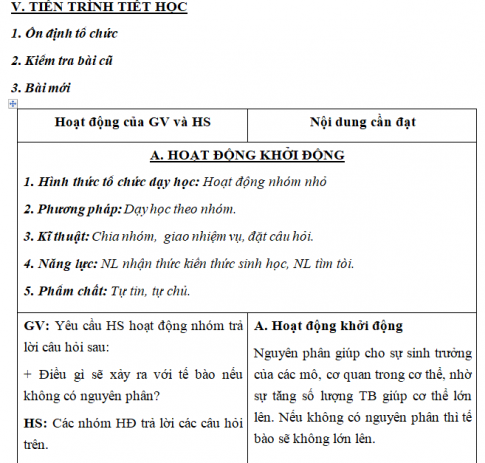 Giáo án VNEN bài: Chu kì tế bào và nguyên phân (T3)