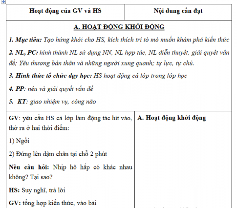 Giáo án VNEN bài Trao đổi chất và chuyển hóa năng lượng (T3)