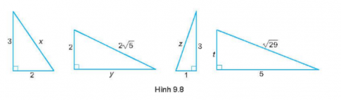 Tính các độ dài x, y, z, t trong Hình 9.8.