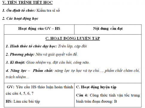 Giáo án VNEN bài Chuyển động cơ - Vận tốc của chuyển động (T3)