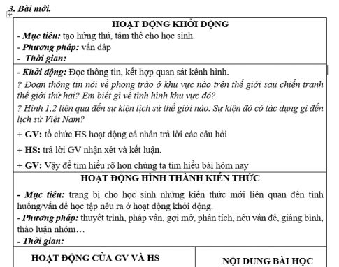 Giáo án VNEN bài Các nước, Á, Phi, Mĩ-la- tinh từ 1945 đến nay