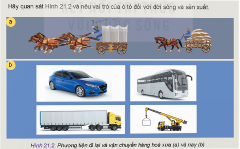 Hãy quan sát Hình 21.2 và nêu vai trò của ô tô đối với đời sống và sản xuất.