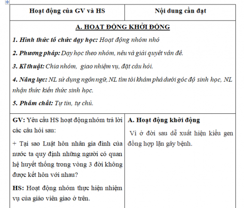 Giáo án VNEN bài: Di truyền y học tư vấn (T1)