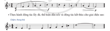 Thực hành kĩ thuật diễn  legato,staccato, kết hợp thể hiện cường độ biến đổi cho giai điệu sau: