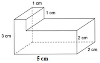 Câu 10: Tính thể tích của hình khối sau:  Trắc nghiệm Toán 7 chân trời bài 4 Diện tích xung quanh và thể tích của hình lăng trụ đứng tam giác, lăng trụ đứng tứ giác  A. 16 cm3 B. 20cm3 C. 26 cm3 D. 22 cm3