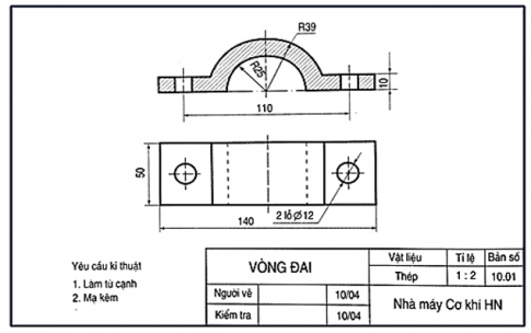  Đọc bản vẽ chi tiết sau