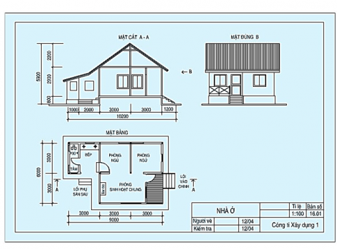 Câu 1: Hãy cho biết tên gọi ngôi nhà và tỉ lệ bản vẽ.