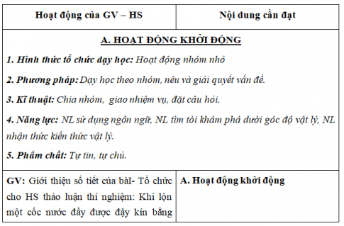 Giáo án VNEN bài Áp suất (T5)