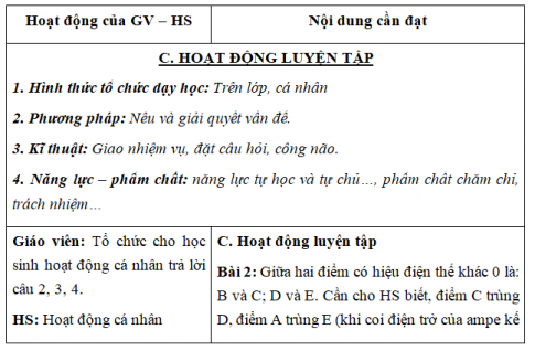 Giáo án VNEN bài Các đại lượng cơ bản của dòng điện một chiều trong đoạn mạch (T4)