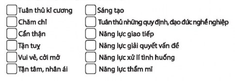 Đánh dấu X vào ô trống trước những phẩm chất và năng lực chung của người lao động