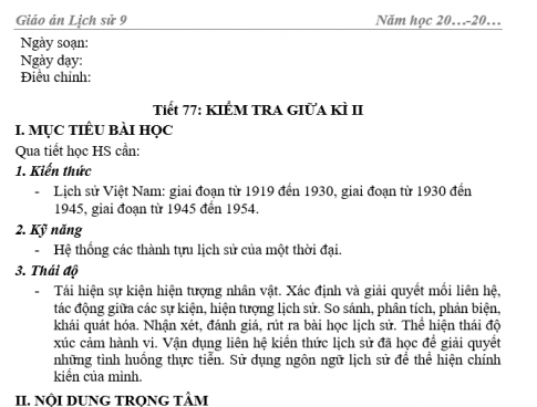 Giáo án VNEN bài Kiểm tra học kì II