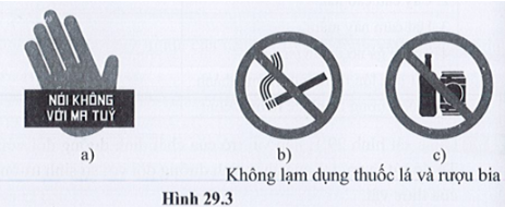  Hãy đọc và giải thích các logo trong hình 29.3. Từ đó, nêu ảnh hưởng của các chất kích thích đối với sức khỏe của con người.