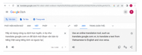 Dịch văn bản từ tiếng Việt sang tiếng Anh: