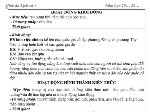 Giáo án VNEN bài Các quốc gia cổ đại trên thế giới