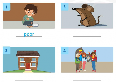 Look at the pictures. Write and say the words