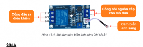  Quan sát hình 16.4 và giải thích các chi tiết có trong cổng đầu ra điều khiển và cổng nối nguồn cấp cho mô đun.