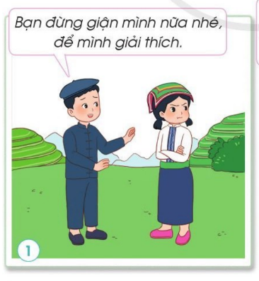 Em có ý kiến gì với cách xử lý khi gặp tình huống bất đồng trong bức tranh sau?