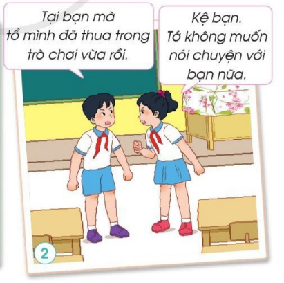 Em có ý kiến gì với cách xử lý khi gặp tình huống bất đồng trong bức tranh sau?