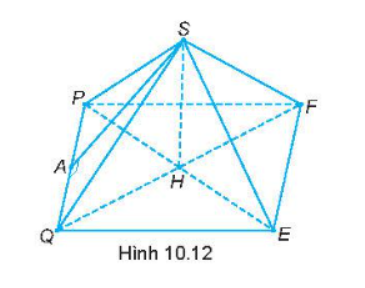 Hãy cho biết đỉnh, cạnh bên, mặt bên, mặt đáy, đường cao, một trung đoạn của hình chóp tứ giác đều S.PQEF trong Hình 10.12.