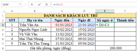    Nếu sao chép công thức từ ô D3 đến các ô D4, D5, D6 và D7 thì công thức trong các ô là gì và kết quả như thế nào?