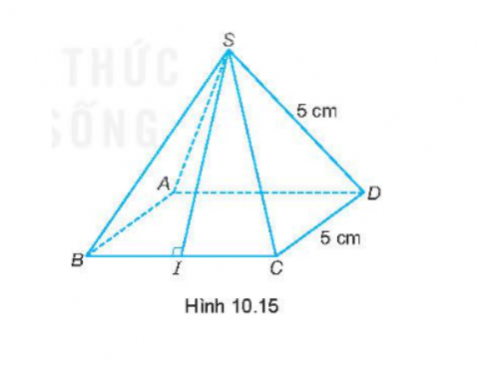 Tính diện tích xung quanh của hình chóp tứ giác đều S.ABCD trong Hình 10.15. Biết $\sqrt{18,75}$ = 4,3.