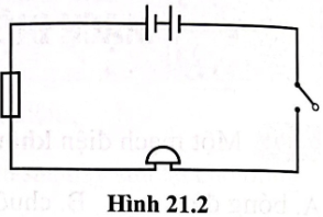 Cho sơ đồ mạch điện như hình 21.2.  a) Em hãy kể tên và cho biết số lượng các thiết bị điện có trong mạch điện.