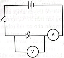 Cho các dụng cụ gồm: hai nguồn điện mắc nối tiếp, công tắc, đèn LED, ampe kế, vôn kế. Hãy vẽ sơ đồ mạch điện để ampe kế có thể đo được cường độ dòng điện chạy qua đèn và vôn kế đo được hiệu điện thế giữa hai đầu của đèn LED.