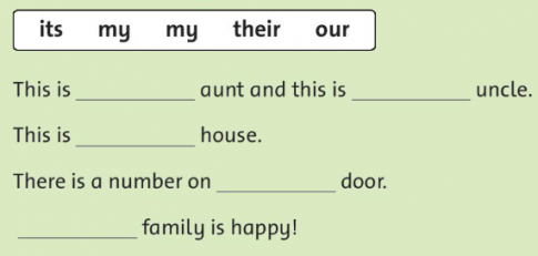 Draw you aunt, uncle and their house. Then complete the sentences.