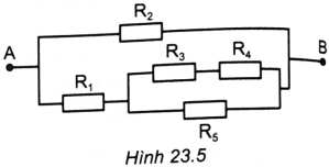  $R_{1} = 5\Omega, R_{2} = 7\Omega, R_{3} = 1\Omega, R_{4} = 5\Omega, R_{5} = 3 \Omega$. Hiệu điện thế giữa hai đầu đoạn mạch UAB =21 V.