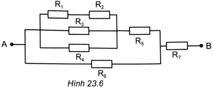  $R_{1} = 4\Omega R_{2} = R_{5} = 20\Omega, R_{3} = R_{6} = 12\Omega, R_{4} = R_{7} = 8\Omega$. Hiệu điện thế giữa hai đầu đoạn mach UAB =48 V.