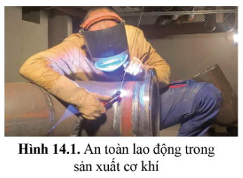 Người công nhân ở hình 14.1 đã dùng biện pháp gì để đảm bảo an toàn? Vì sao?