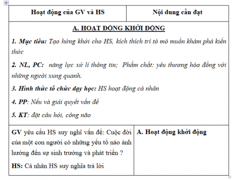 Giáo án VNEN bài Sinh trưởng và phát triển ở sinh vật (T3)