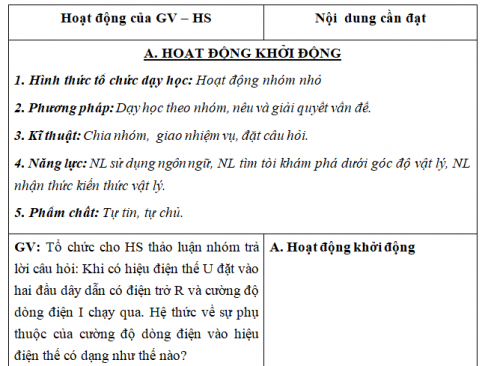 Giáo án VNEN bài Định luật ôm - Xác định điện trở dây dẫn bằng ampe kế và vôn kế (T1)