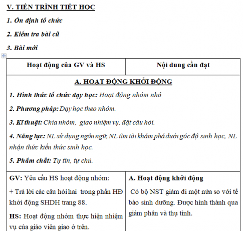 Giáo án VNEN bài: Giảm phân và thụ tinh (T2)