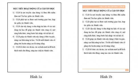  Em hãy quan sát Hình 1a và 1b để tìm ra những phần khác nhau trong hai trang văn bản.