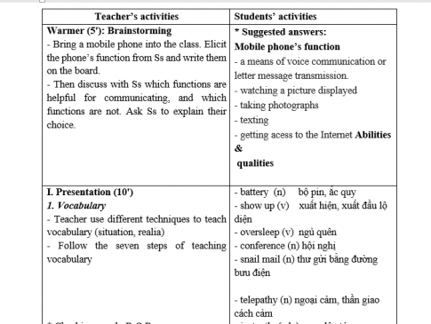 Giáo án VNEN unit 10 Communication: Getting started