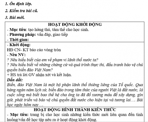 Giáo án VNEN bài Biển đảo Việt Nam