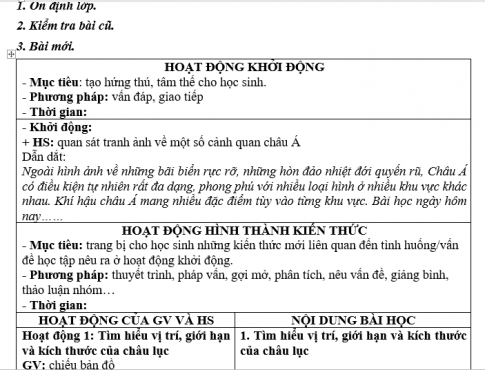 Giáo án VNEN bài Tự nhiên châu Á