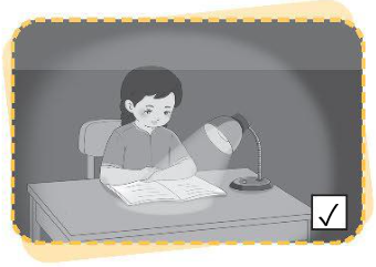 Góc học tập ở hình nào được bố trí thích hợp nhất để bảo vệ mắt? Vì sao? Đánh dấu (✓) vào [  ] ở hình em chọn và viết nội dung giải thích.
