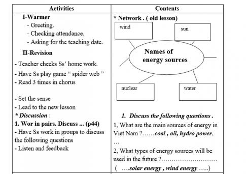 Giáo án VNEN unit 10 Sources of energy : Skills 1