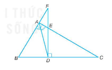 Cho tam giác ABC vuông tại A (AC > AB), có AD là đường phân giác của góc A (D thuộc BC). Qua D kẻ đường thẳng vuông góc với BC và cắt cạnh AC tại E và cắt tia BA tại F.