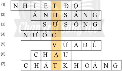 Trò chơi ô chữ: Giải đáp các ô chữ sau để tìm ra từ khoá có liên quan đến bài học.